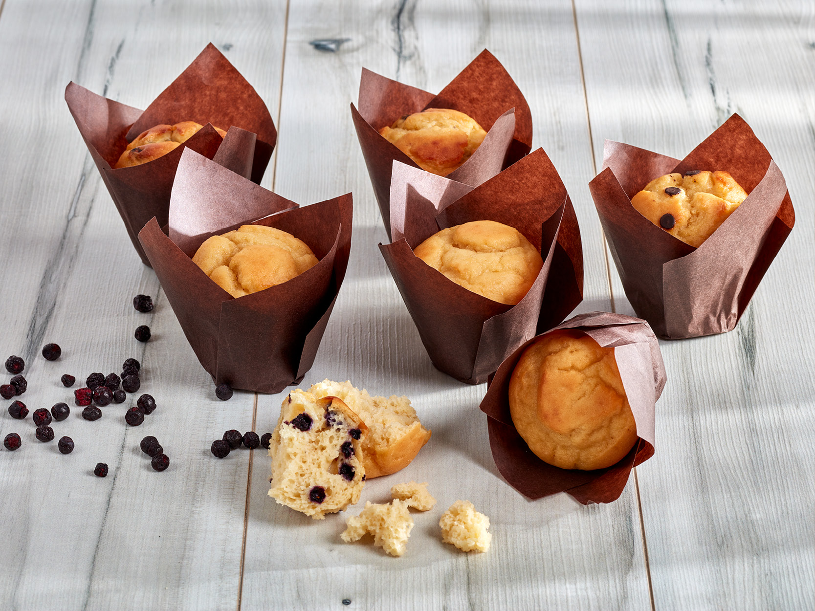 Proteinmuffins, gell mit Schokostücken